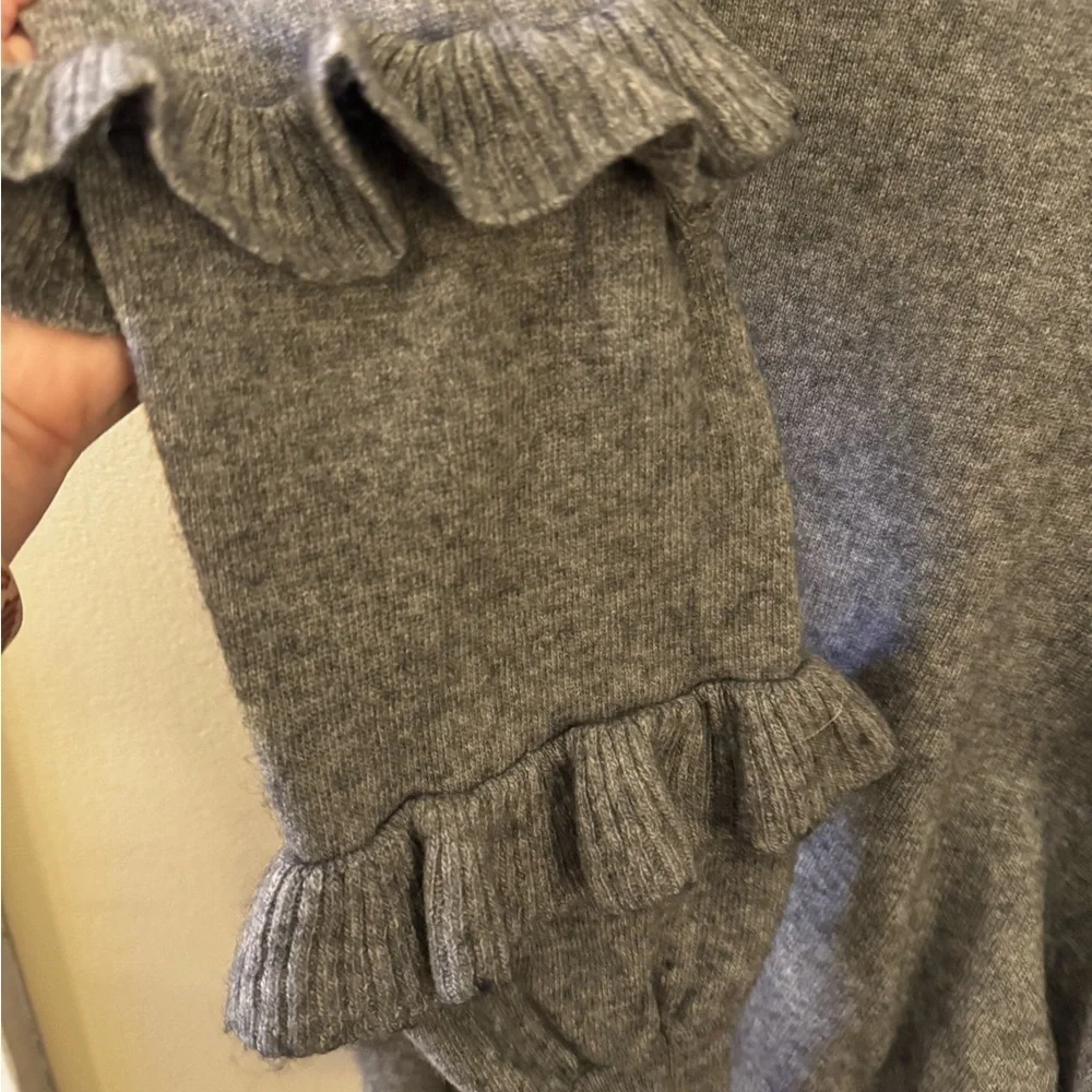J Crew Womens Gray Crewneck Rib Trim‎ Wool Blend Long Ruffle Sleeve Sweater XS